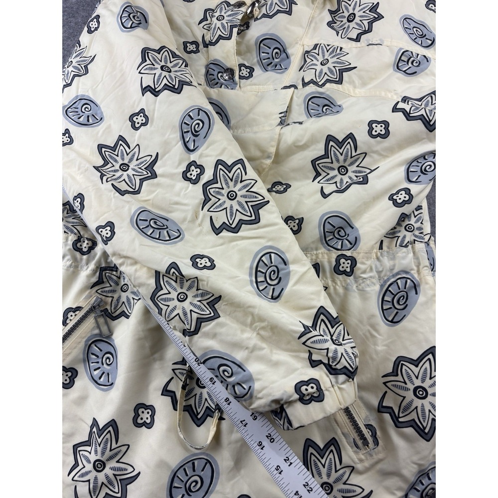 VTG L.L. Bean Womens M Blue Cream Parka Pullover/Jacket Floral Shell Coastal - Picture 5 of 8